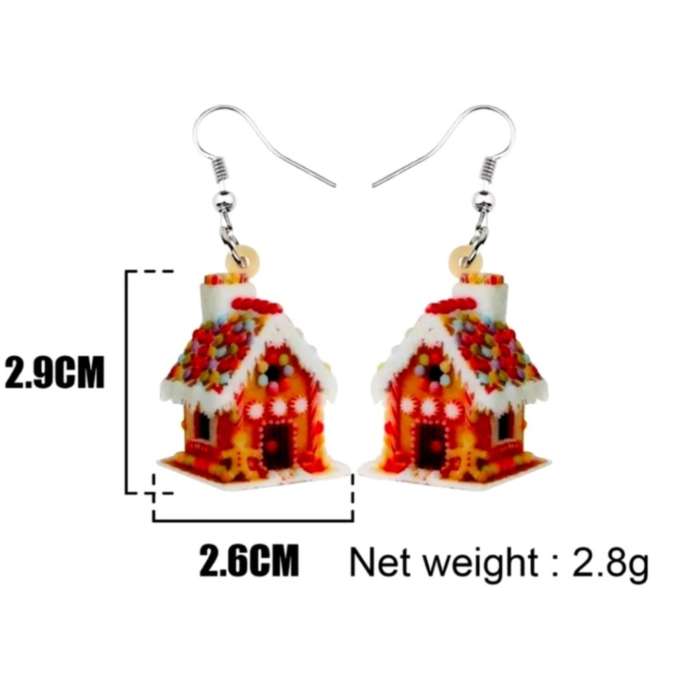NWT Acrylic Christmas Gingerbread House Earrings